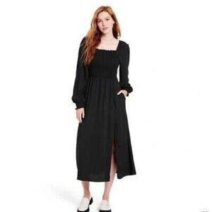 NWT La Ligne x Target Smocked Black Long Sleeve Dress
